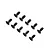 Ten black metal countersunk head screws with hex drive sockets arranged in two rows on a white background.