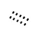Ten small black metal grub screws arranged in two rows of five against a white background.