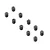 Ten small black metal grub screws arranged in a scattered pattern on a white background.