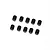 Ten black metal grub screws arranged in two rows of five on a white background.