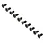 A set of ten black metal countersunk head screws with hex drive sockets arranged in a diagonal line on a white background.