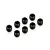 A set of eight small black metal grub screws with hexagonal sockets arranged on a white background.