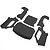 A set of five matte black RC car body panels arranged on a white background.