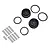 Pro-Line 3.1 inch black beadlock RC rims with matching rings and a set of mounting screws on a white background.