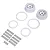 Pro-Line 3.1 inch white beadlock RC rims with matching rings and a set of black mounting screws on a white background.
