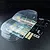 An unpainted clear polycarbonate RC car body shell with included decal sheet, plastic parts tree, and mounting hardware on a black background.