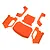 A set of fluorescent orange RC car body panels laid out on a white background.