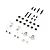 A hardware kit containing various metal screws, nuts, washers, and small metal brackets arranged on a white background.