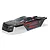 A black and grey ARRMA Talion 1/7 scale RC truggy body shell with red accents and sponsor decals, isolated on a white background.