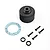 Losi 1/5 scale differential case, blue paper gasket, two black rubber O-rings, and four black machine screws on a white background.