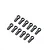A set of twelve black plastic RC rod ends arranged in two rows of six on a white background.