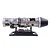 A side view of the Teching DM135 small bypass turbofan engine model kit mounted on a black display stand against a white background.