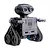 A Teching DM518 RC robot model kit featuring a grey metal body, tank-style treads, and a head with two large circular lens eyes.
