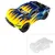 Pro-Line Pulse short course body shell for 1/10 RC trucks, shown both painted with a blue and yellow flame design and as a clear, unpainted version.