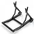 A black aluminium RC car maintenance stand by Yeah Racing, featuring a V-shaped cradle design and small wheels on a white background.