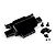 A black anodized aluminium rear bulkhead for an RC car, shown with a set of matching black screws on a white background.