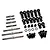 A set of Yeah Racing titanium turnbuckles, black plastic rod ends, metal ball studs, and small washers arranged on a white background.