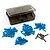 A Yeah Racing screw kit featuring blue anodized aluminium screws and silver titanium screws with a translucent grey plastic storage case.