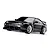 A studio shot of a black Traxxas 4-Tec 2.0 Nissan 240SX RC car with white wheels on a white background.