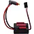 MJX RC brushless electronic speed controller with a red heatsink, black casing, and attached power and signal wires.