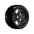 A single black RC drift tyre mounted on a five-spoke matte black rim, isolated on a white background.