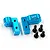 Two blue anodized aluminium servo mounts with four black screws on a white background.