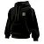 A black CaddxFPV branded hoodie featuring a triple-stacked logo on the chest with the middle logo in yellow.