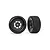 Two Traxxas 1/10 scale Hoosier dirt oval rear wheels with graphite grey rims and black rubber tires on a white background.