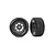 Two Traxxas 1/10 scale Hoosier dirt oval front wheels with graphite grey rims and black rubber tires against a white background.