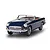 A studio shot of a dark blue MGB Roadster scale model car with a red interior, viewed from the front three-quarter angle.