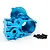 A blue anodized aluminium complete gearbox housing for 1/10 RC cars by Yeah Racing, shown with a small pile of black mounting screws on a white background.
