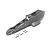 A grey E-Flite RC plane fuselage with shark mouth nose art and several small black plastic gun barrel accessories on a white background.