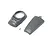 A grey plastic RC plane cowl, motor hatch, and a small metal screw on a white background.