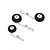 A set of three E-Flite RC airplane landing gear struts with black foam wheels and white plastic hubs on a white background.
