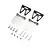 Pro Boat RC trim tabs set including two black mounting brackets, two silver metal trim tabs, and a collection of screws and nuts on a white background.