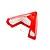 A red plastic RC boat bow cap with white foam inserts and four small silver screws on a white background.
