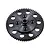 A black steel spur gear for an RC car, featuring a central hub and multiple weight-reduction holes around the perimeter.