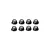 A set of eight black flanged nyloc serrated nuts arranged in two rows of four against a white background.