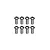 A set of eight silver-coloured metal button head screws with hex drive sockets arranged in two rows of four against a white background.
