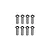 Eight silver-coloured metal button head hex screws arranged in two rows of four against a plain white background.