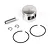 Rovan 45cc RC engine piston kit including a piston, wrist pin, two piston rings, and two circlips on a white background.