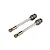 Two Rovan gun metal RC shock shafts with attached rod ends, isolated on a white background.