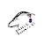 Rovan chrome steel tuned exhaust pipe set for Losi 5IVE-T RC car, including mounting hardware, silicone coupler, and gasket on a white background.