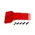 A red anodized aluminium front skid plate for an RC vehicle, accompanied by four black countersunk screws and two nylon lock nuts.