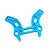 A blue anodised aluminium front shock tower for an RC car, featuring multiple mounting holes and cutouts, isolated on a white background.