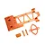 An orange anodized aluminium RC chassis plate with accompanying mounting brackets and posts on a white background.
