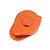 An orange anodized aluminium gear cover for an RC car, featuring a teardrop shape with a circular raised center and two mounting holes.