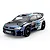 Studio shot of the MJX RC Hyper Go Volkswagen Polo R WRC RC Rally Car in blue and white livery with black wheels.