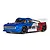 ARRMA Infraction 223S RC drift truck in blue, white, and red livery with black wheels on a white background.