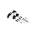 Kyosho hub set including black plastic molded parts, metal brackets, screws, and ball studs on a white background.